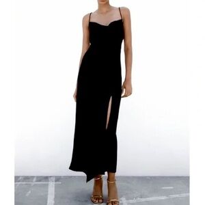 Zara Black Camisole Midi Dress With Slit - NWT Size S